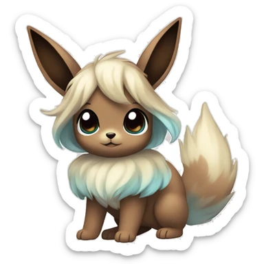 Kawaii Shiny Pastel Eevee with dark brown long emo hair covering her eyes Full Body sticker