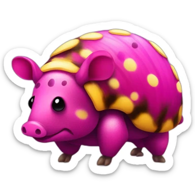 Magenta pig armadillo centipede insect with yellow and black spots gradient mottled camouflage  sticker