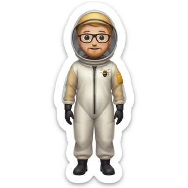 full body medium plus size male bee keeper with  short light strawberry blonde hair and goatee wearing glasses  sticker