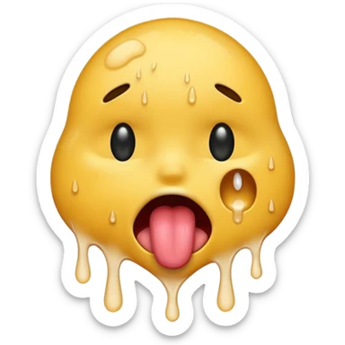Generate a distressed and sweaty emoji with white tears dripping off of its tongue sticker
