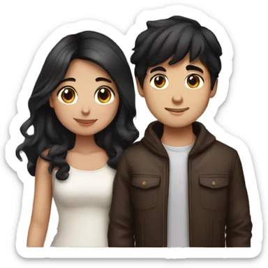 cute love couple a boy with black hair and a girl with dark brown hair sticker