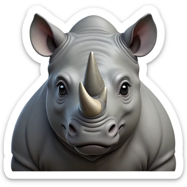 cinematic-noble-rhinoceros-portrait-emoji,-poised,-with-a-massive,-powerful-build-and-a-thick,-hide-of-slate-gray,-deep-set-soulful-piercing-eyes,-simplified-yet-sharp-and-sophisticated-features,-highly-detailed, with large black eyes, szoomed out showing houlders sticker