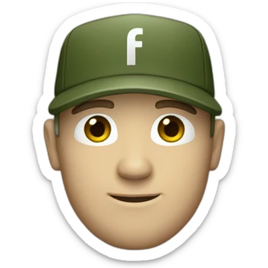 white man with short beard wearing a army green baseball cap with facebook logo sticker