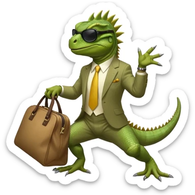 capitalist iguana banker godfather with black sunglasses breakdance with bag sticker