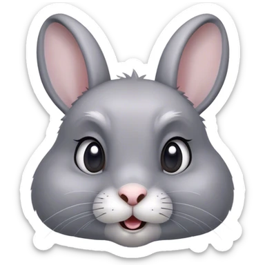 Cinematic Comical Grey Rabbit Portrait Emoji, Head tilted dramatically with an exaggeratedly amused expression, featuring a striking grey fur with subtle textures, wide, expressive grey eyes filled with playful disbelief, Simplified yet hilariously expressive features, highly detailed, glowing with a slightly sassy glow, high shine, dramatic yet playful, stylized with an air of cheeky mischief, bright and endearing, soft glowing outline, capturing the essence of a spirited and over-the-top bunny, so meme-worthy it feels like it could side-eye its way into internet fame instantly! sticker