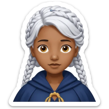 braid white hair, brown skin girl, navy cloak sticker