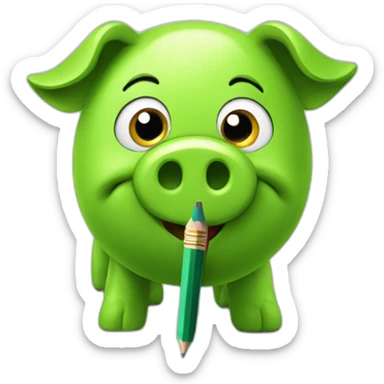 green piggy holding a pencil sticker