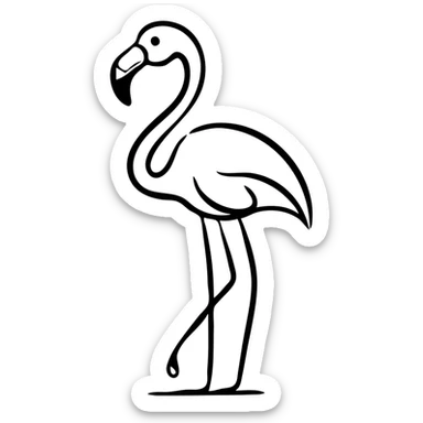 A flamingo in profile with its distinctive curved neck, slender legs, and characteristic beak. The bird is standing elegantly with one leg raised. sticker