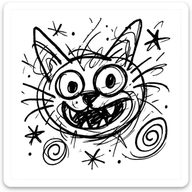 chaotic outlined icon of a funny cat face sticker