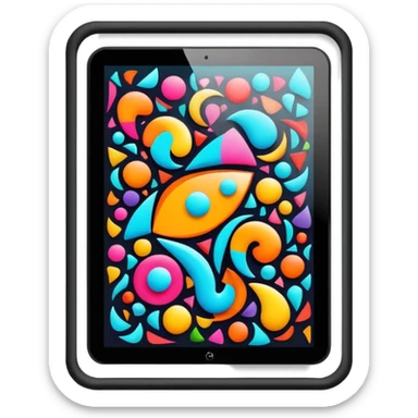 framed digital tablet artwork with abstract vector shapes inside sticker