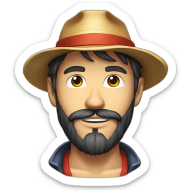 confident bearded man portrait, visage un peut plus rond avec le chapeau de luffy et tenant une manette de console dans sa main droite  sticker