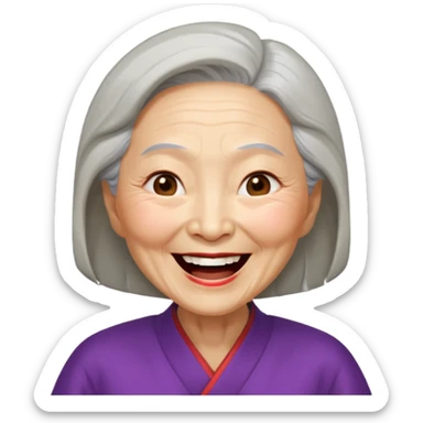 Laughing crazily elderly Chinese superwoman with head tilted backward, eye slightly closing sticker