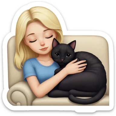 Black kitty sleeping on blonde white girl lap sticker