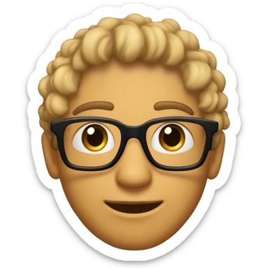 Hombre con ojos color miel cabello negro  risado con rizos y lentes con un adorno en la esquina  piel neutra beige  sticker