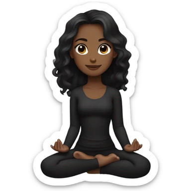 girl with fair complexion, long wavy black hair, black eyes, does yoga in a black outfit sticker