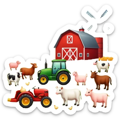 farm scene with barn, tractor, and animals sticker