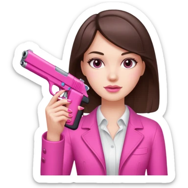 White Girl brunette hand pink nails holding pink gun sticker
