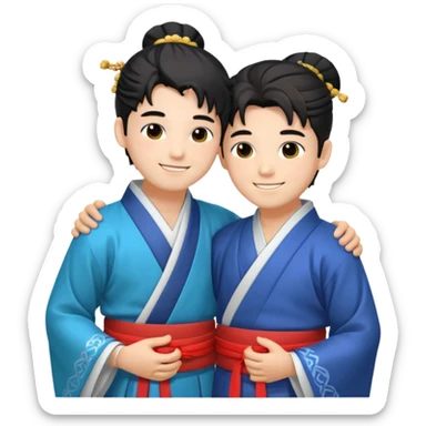 two guys hugging in hanfu sticker