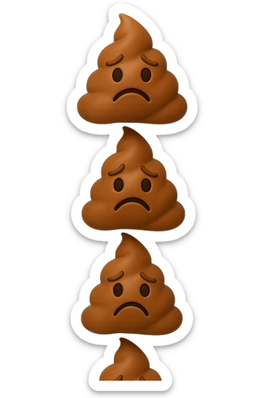 EMOJI STILE IPHONE 3D DI palline di cacca tristi che cadono dall'alto verticalmente, iperrealistico 4k sticker