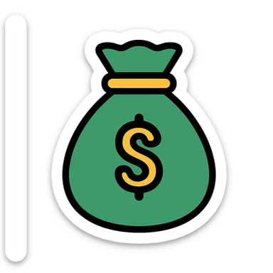 money bag icon, bold outline, modern flat style, green and gold accents sticker