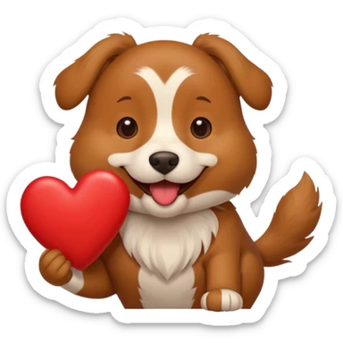 A dog holding a large heart in its mouth (modeled after the dog image attached) sticker