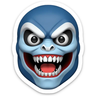 an apex predator with a black concrete body, white head, and scary blue face sticker