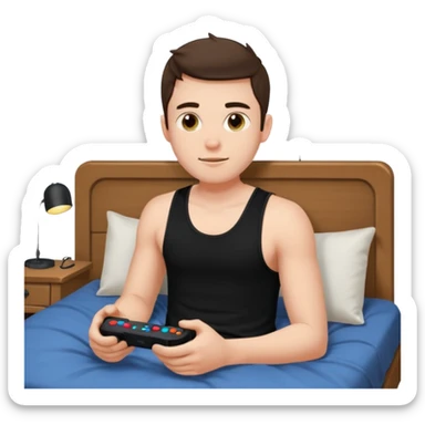 my boyfriend in his bed with a black singlet on playing video games sticker