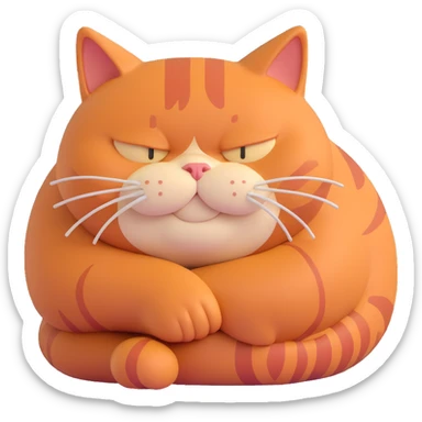 a fat red-haired cat named Rufo, curled up, sleepy face sticker