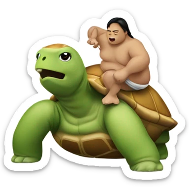 Sumo wrestler wrestling a turtle and losing sticker