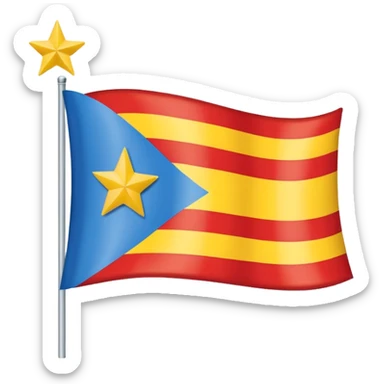 A flag with nine horizontal stripes, alternating red and yellow, starting and ending with yellow. On the left side, a blue triangle pointing to the center, with a white five-pointed star inside. sticker