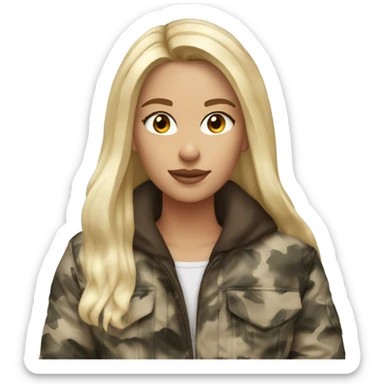 blonde girl brown eyes winter camo jacket sticker