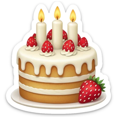 Jellycat vanilla cake with white frostting and strawberries on top with one candle  sticker