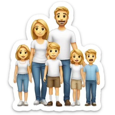 family two parents with five children European white sticker