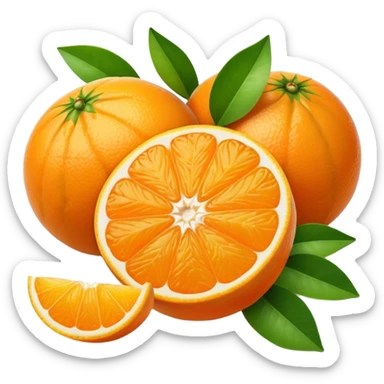 single small round orange citrus fruit peeled in segments with a green leaf no basket or extras soft lighting subtle shadows emoji scale sticker