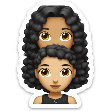 Girl with curl black hair with black cat sticker