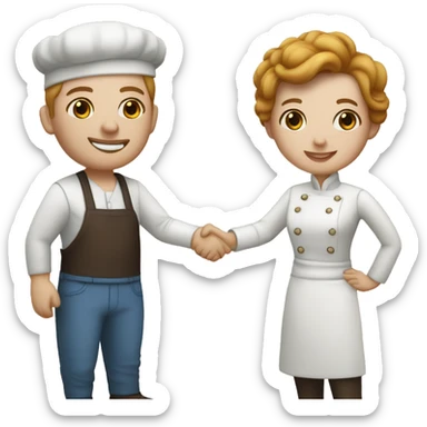 restaurant owner with white skin, and blogger with white skin, shaking hands in great detail sticker