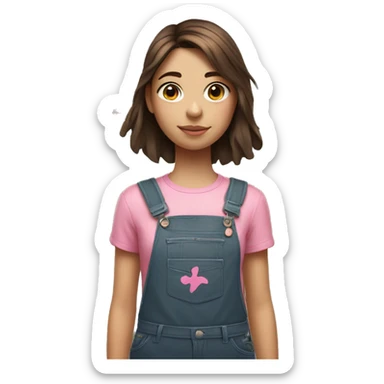 a girl who lives in brixton with medium length brown hair, with a line of pink streak through it, who is standing with a frog on her shoulder sticker
