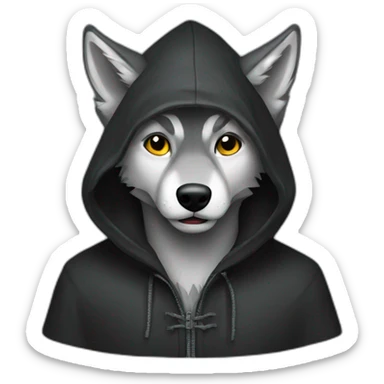 grey wolf wearing a black hood sticker