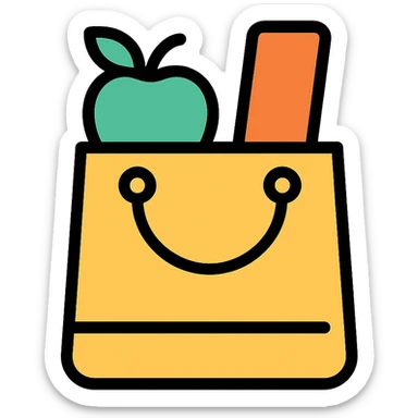 colored icon of a shopping bag representing goods sticker