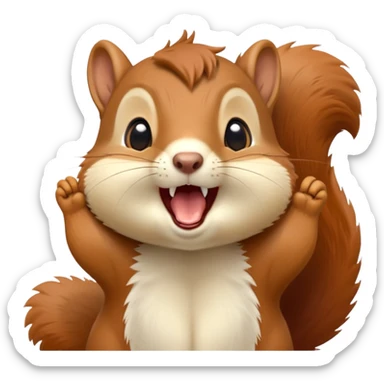 cinematic-cute-yawning squirrel-portrait-emoji,-head-tilted-playfully-and-inquisitively,-featuring-a-fluffy,-vibrant-auburn-fur-with-a-delicate-cream-belly-and-a-bushy-tail,wide-open yawn, revealing a soft grey  -round,-sparkling-eyes-filled-with-curious-mischief, sticker