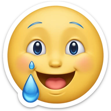 Emoji, yellow round laughing face, blue tears of joy on it. 2 big blue tears on each of the 2 cheeks sticker