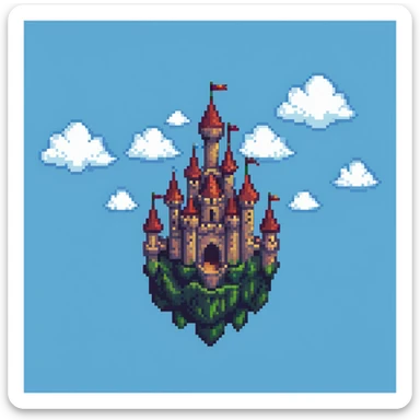 simple castle floating in the sky with clouds sticker