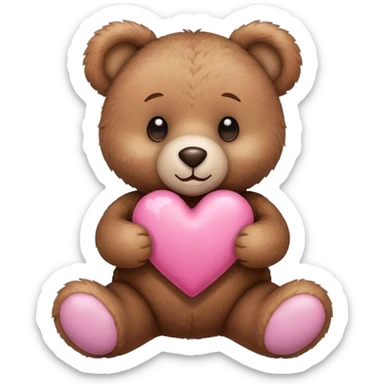 teddy bear with a pink heart in his hand  sticker