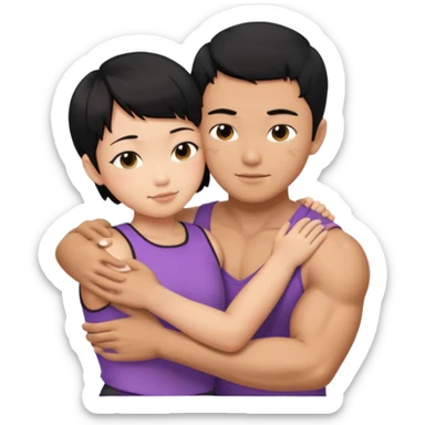 buff Asian Man black hair hugging girl with black pixie cut  sticker