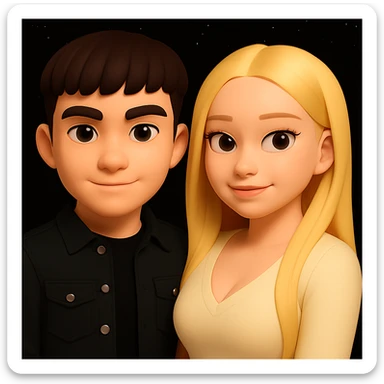 Make the upper body of the girl slightly more voluminous for a more balanced silhouette, without changing the boy. Preserve the 3D emoji style and the overall look of the characters as much as possible. sticker