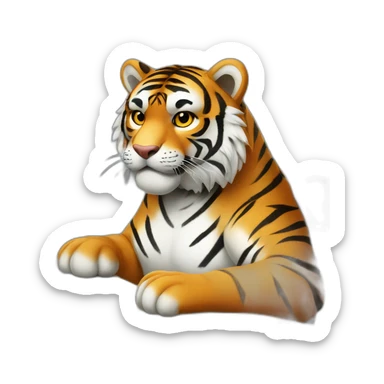 A tiger who study on a computer sticker