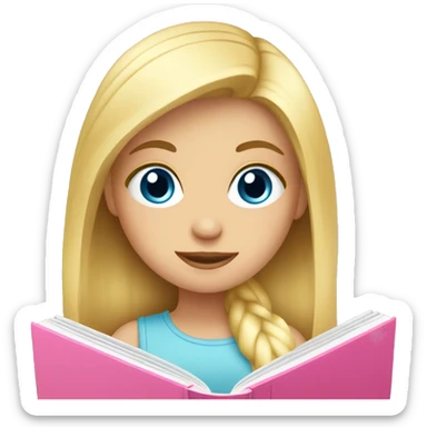 blonde hair blue eyed girl reading pink book sticker