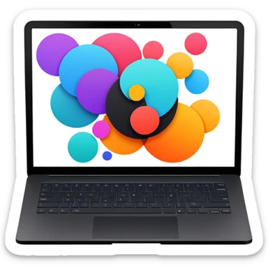 framed digital laptop artwork with abstract vector shapes inside sticker