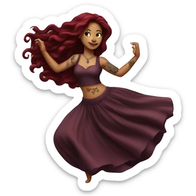 Beautiful tattooed burgundy long haired woman dancing sticker