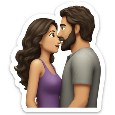 Brunette man with beard kissing brunette woman with long hair sticker